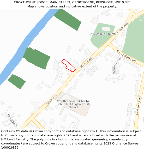 CROPTHORNE LODGE, MAIN STREET, CROPTHORNE, PERSHORE, WR10 3LT: Location map and indicative extent of plot