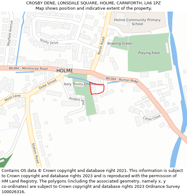 CROSBY DENE, LONSDALE SQUARE, HOLME, CARNFORTH, LA6 1PZ: Location map and indicative extent of plot