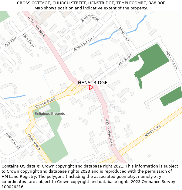 CROSS COTTAGE, CHURCH STREET, HENSTRIDGE, TEMPLECOMBE, BA8 0QE: Location map and indicative extent of plot