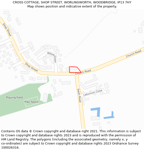 CROSS COTTAGE, SHOP STREET, WORLINGWORTH, WOODBRIDGE, IP13 7HY: Location map and indicative extent of plot