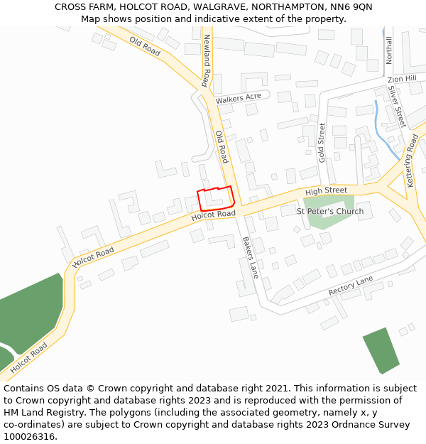 CROSS FARM, HOLCOT ROAD, WALGRAVE, NORTHAMPTON, NN6 9QN: Location map and indicative extent of plot