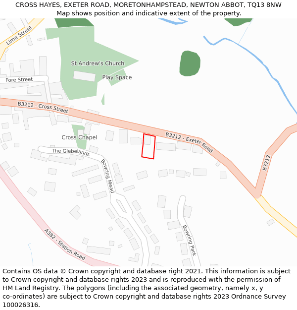 CROSS HAYES, EXETER ROAD, MORETONHAMPSTEAD, NEWTON ABBOT, TQ13 8NW: Location map and indicative extent of plot