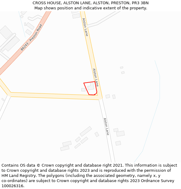 CROSS HOUSE, ALSTON LANE, ALSTON, PRESTON, PR3 3BN: Location map and indicative extent of plot