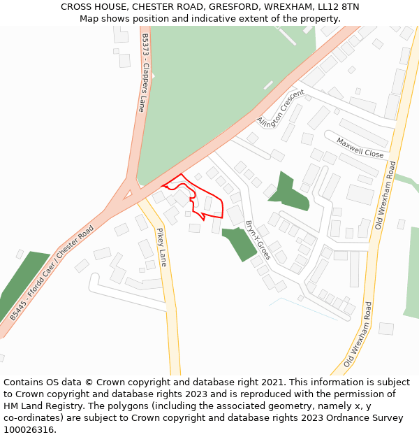 CROSS HOUSE, CHESTER ROAD, GRESFORD, WREXHAM, LL12 8TN: Location map and indicative extent of plot