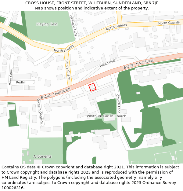 CROSS HOUSE, FRONT STREET, WHITBURN, SUNDERLAND, SR6 7JF: Location map and indicative extent of plot