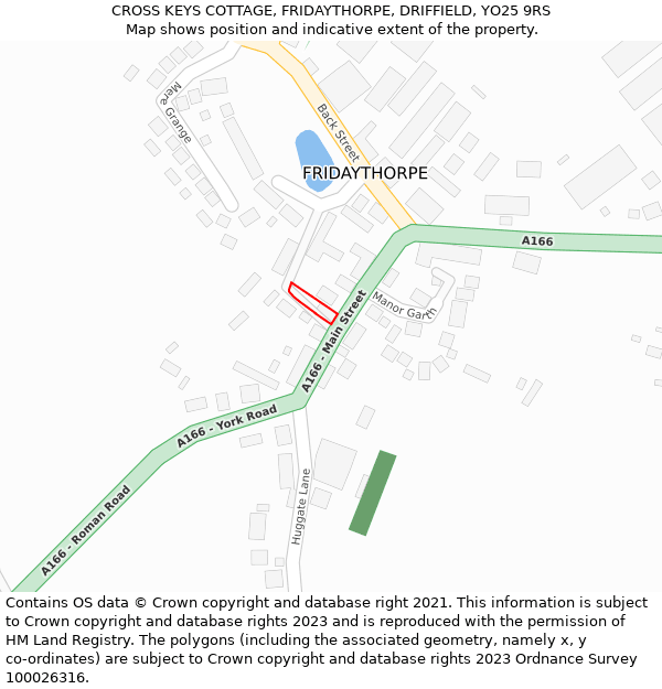 CROSS KEYS COTTAGE, FRIDAYTHORPE, DRIFFIELD, YO25 9RS: Location map and indicative extent of plot