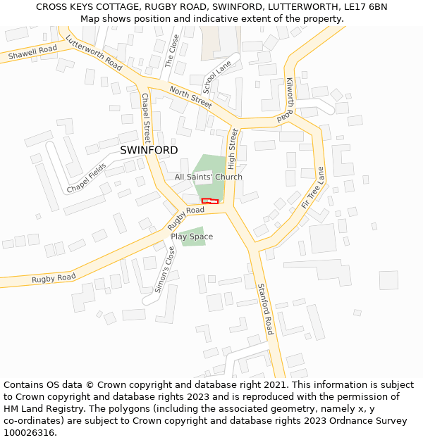CROSS KEYS COTTAGE, RUGBY ROAD, SWINFORD, LUTTERWORTH, LE17 6BN: Location map and indicative extent of plot