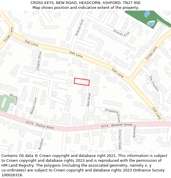 CROSS KEYS, NEW ROAD, HEADCORN, ASHFORD, TN27 9SE: Location map and indicative extent of plot