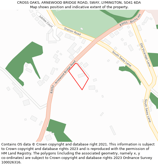 CROSS OAKS, ARNEWOOD BRIDGE ROAD, SWAY, LYMINGTON, SO41 6DA: Location map and indicative extent of plot