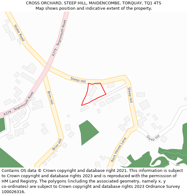 CROSS ORCHARD, STEEP HILL, MAIDENCOMBE, TORQUAY, TQ1 4TS: Location map and indicative extent of plot