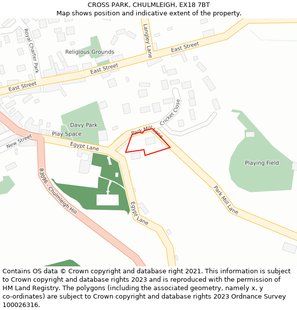 CROSS PARK, CHULMLEIGH, EX18 7BT: Location map and indicative extent of plot