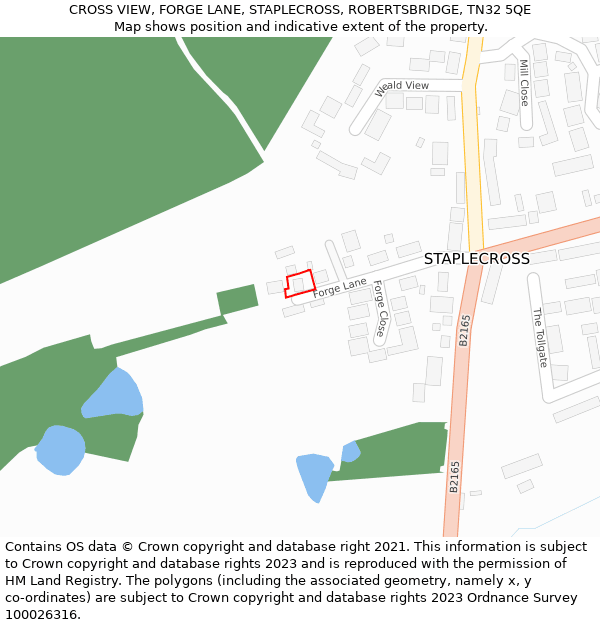 CROSS VIEW, FORGE LANE, STAPLECROSS, ROBERTSBRIDGE, TN32 5QE: Location map and indicative extent of plot