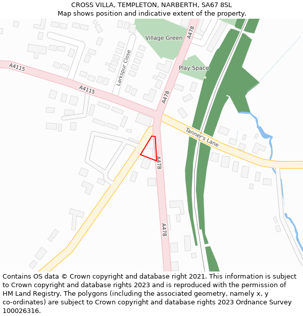 CROSS VILLA, TEMPLETON, NARBERTH, SA67 8SL: Location map and indicative extent of plot