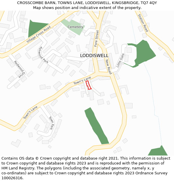 CROSSCOMBE BARN, TOWNS LANE, LODDISWELL, KINGSBRIDGE, TQ7 4QY: Location map and indicative extent of plot