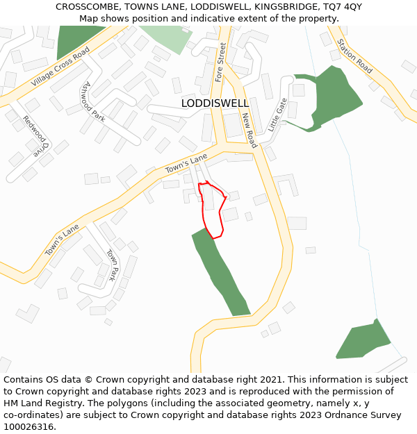 CROSSCOMBE, TOWNS LANE, LODDISWELL, KINGSBRIDGE, TQ7 4QY: Location map and indicative extent of plot