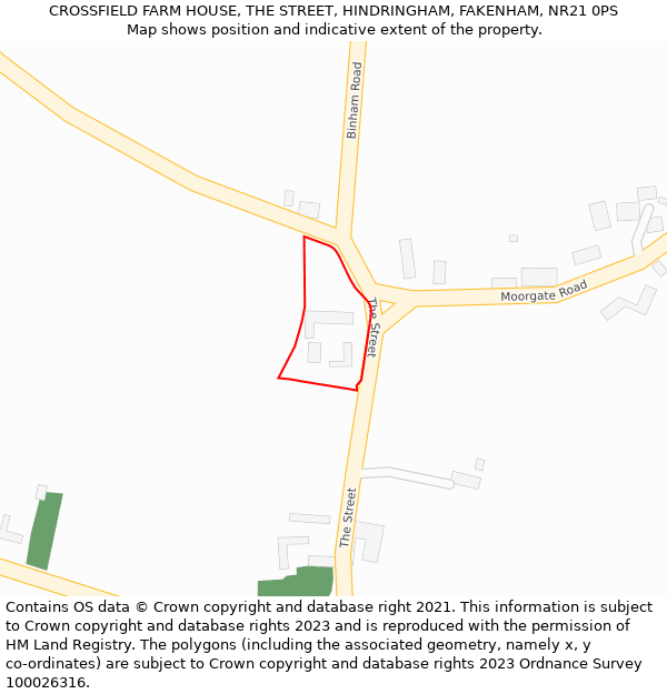 CROSSFIELD FARM HOUSE, THE STREET, HINDRINGHAM, FAKENHAM, NR21 0PS: Location map and indicative extent of plot