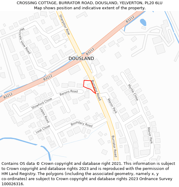 CROSSING COTTAGE, BURRATOR ROAD, DOUSLAND, YELVERTON, PL20 6LU: Location map and indicative extent of plot