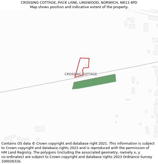 CROSSING COTTAGE, PACK LANE, LINGWOOD, NORWICH, NR13 4PD: Location map and indicative extent of plot