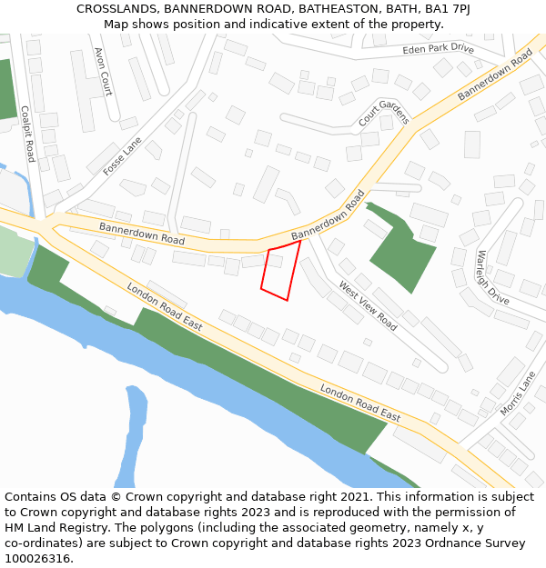 CROSSLANDS, BANNERDOWN ROAD, BATHEASTON, BATH, BA1 7PJ: Location map and indicative extent of plot