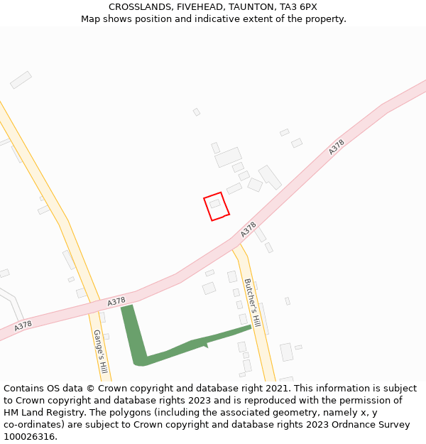 CROSSLANDS, FIVEHEAD, TAUNTON, TA3 6PX: Location map and indicative extent of plot