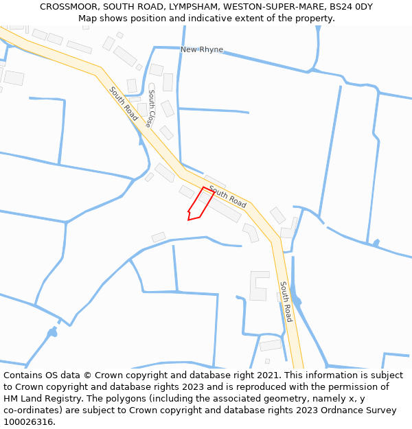 CROSSMOOR, SOUTH ROAD, LYMPSHAM, WESTON-SUPER-MARE, BS24 0DY: Location map and indicative extent of plot