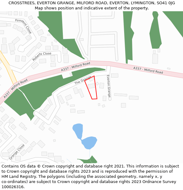 CROSSTREES, EVERTON GRANGE, MILFORD ROAD, EVERTON, LYMINGTON, SO41 0JG: Location map and indicative extent of plot