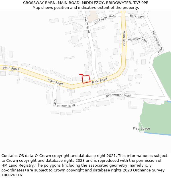 CROSSWAY BARN, MAIN ROAD, MIDDLEZOY, BRIDGWATER, TA7 0PB: Location map and indicative extent of plot