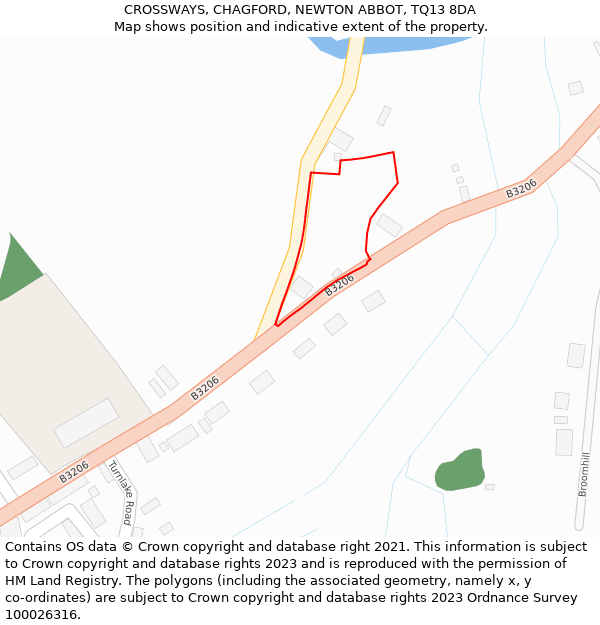 CROSSWAYS, CHAGFORD, NEWTON ABBOT, TQ13 8DA: Location map and indicative extent of plot