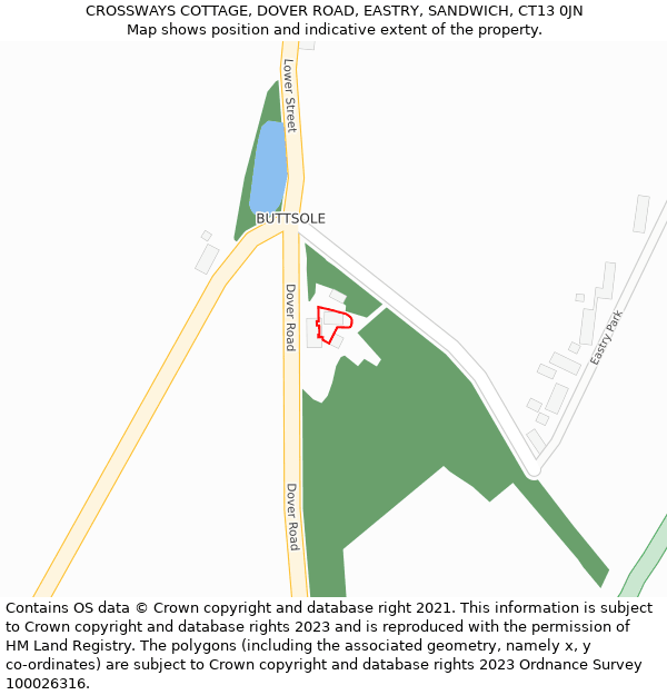 CROSSWAYS COTTAGE, DOVER ROAD, EASTRY, SANDWICH, CT13 0JN: Location map and indicative extent of plot