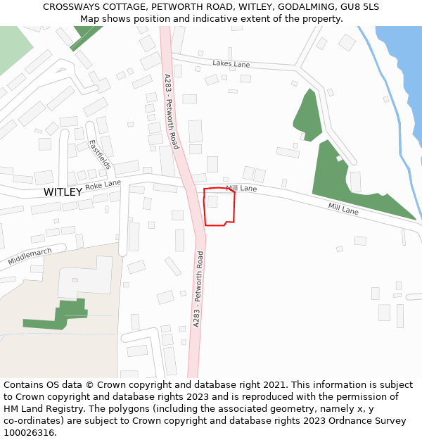 CROSSWAYS COTTAGE, PETWORTH ROAD, WITLEY, GODALMING, GU8 5LS: Location map and indicative extent of plot