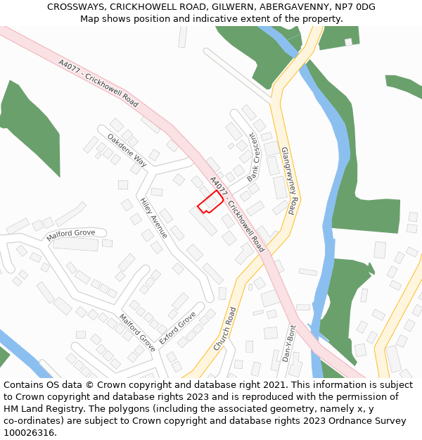CROSSWAYS, CRICKHOWELL ROAD, GILWERN, ABERGAVENNY, NP7 0DG: Location map and indicative extent of plot