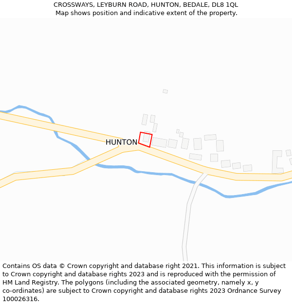 CROSSWAYS, LEYBURN ROAD, HUNTON, BEDALE, DL8 1QL: Location map and indicative extent of plot