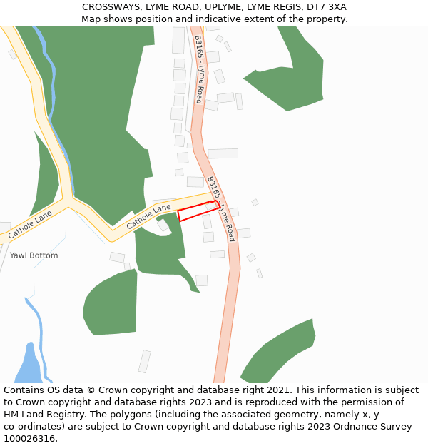 CROSSWAYS, LYME ROAD, UPLYME, LYME REGIS, DT7 3XA: Location map and indicative extent of plot