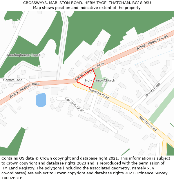CROSSWAYS, MARLSTON ROAD, HERMITAGE, THATCHAM, RG18 9SU: Location map and indicative extent of plot