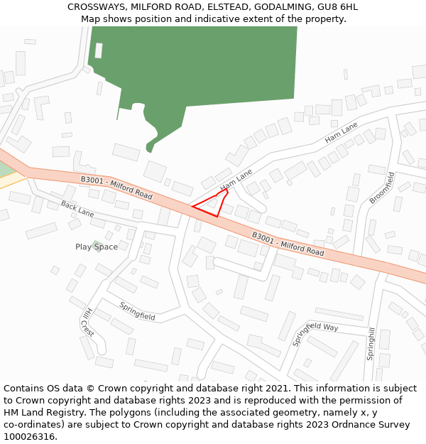 CROSSWAYS, MILFORD ROAD, ELSTEAD, GODALMING, GU8 6HL: Location map and indicative extent of plot