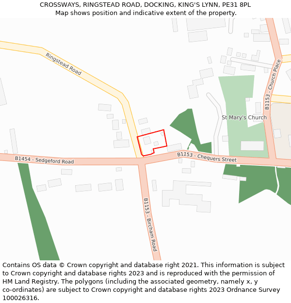 CROSSWAYS, RINGSTEAD ROAD, DOCKING, KING'S LYNN, PE31 8PL: Location map and indicative extent of plot