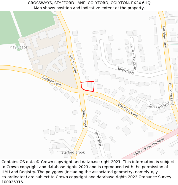 CROSSWAYS, STAFFORD LANE, COLYFORD, COLYTON, EX24 6HQ: Location map and indicative extent of plot