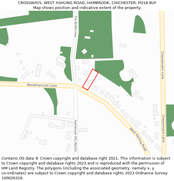 CROSSWAYS, WEST ASHLING ROAD, HAMBROOK, CHICHESTER, PO18 8UF: Location map and indicative extent of plot