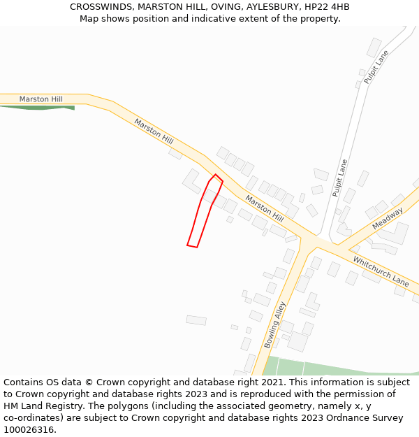 CROSSWINDS, MARSTON HILL, OVING, AYLESBURY, HP22 4HB: Location map and indicative extent of plot