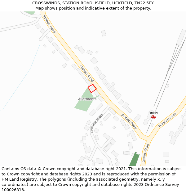 CROSSWINDS, STATION ROAD, ISFIELD, UCKFIELD, TN22 5EY: Location map and indicative extent of plot