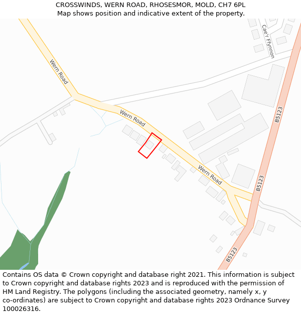 CROSSWINDS, WERN ROAD, RHOSESMOR, MOLD, CH7 6PL: Location map and indicative extent of plot