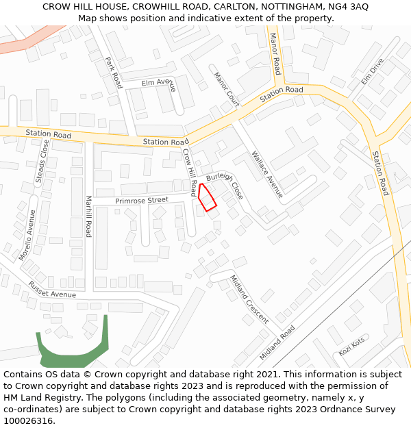CROW HILL HOUSE, CROWHILL ROAD, CARLTON, NOTTINGHAM, NG4 3AQ: Location map and indicative extent of plot