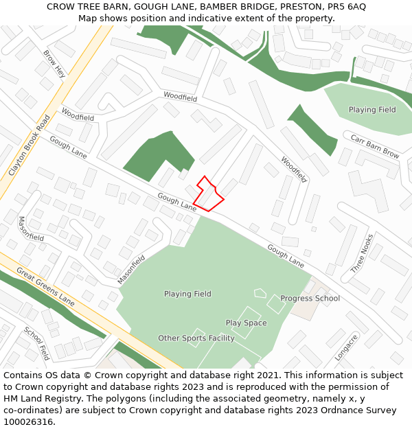CROW TREE BARN, GOUGH LANE, BAMBER BRIDGE, PRESTON, PR5 6AQ: Location map and indicative extent of plot