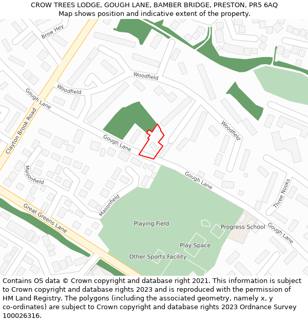 CROW TREES LODGE, GOUGH LANE, BAMBER BRIDGE, PRESTON, PR5 6AQ: Location map and indicative extent of plot