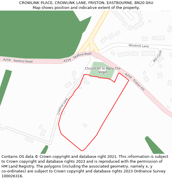 CROWLINK PLACE, CROWLINK LANE, FRISTON, EASTBOURNE, BN20 0AU: Location map and indicative extent of plot