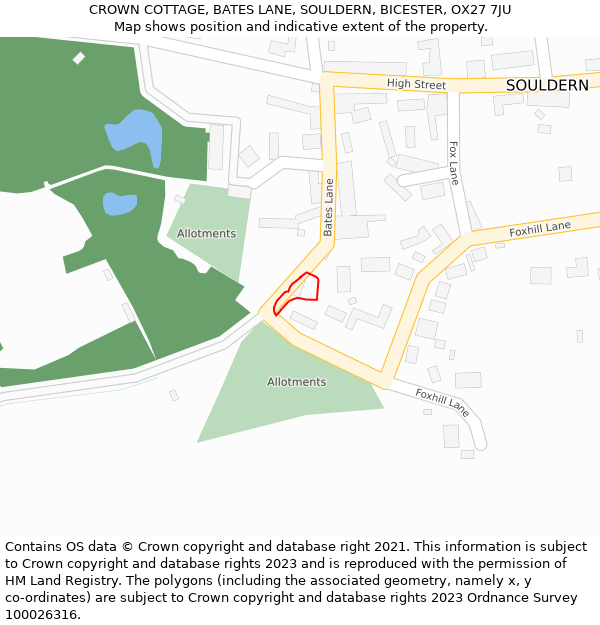CROWN COTTAGE, BATES LANE, SOULDERN, BICESTER, OX27 7JU: Location map and indicative extent of plot