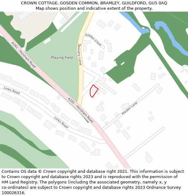 CROWN COTTAGE, GOSDEN COMMON, BRAMLEY, GUILDFORD, GU5 0AQ: Location map and indicative extent of plot