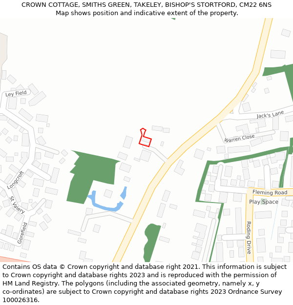 CROWN COTTAGE, SMITHS GREEN, TAKELEY, BISHOP'S STORTFORD, CM22 6NS: Location map and indicative extent of plot