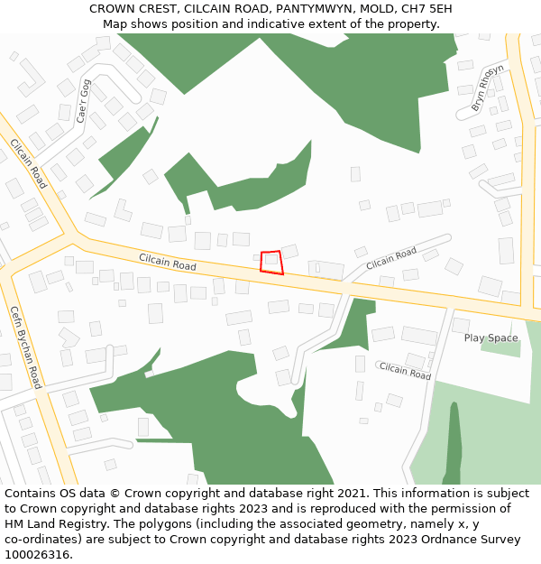 CROWN CREST, CILCAIN ROAD, PANTYMWYN, MOLD, CH7 5EH: Location map and indicative extent of plot