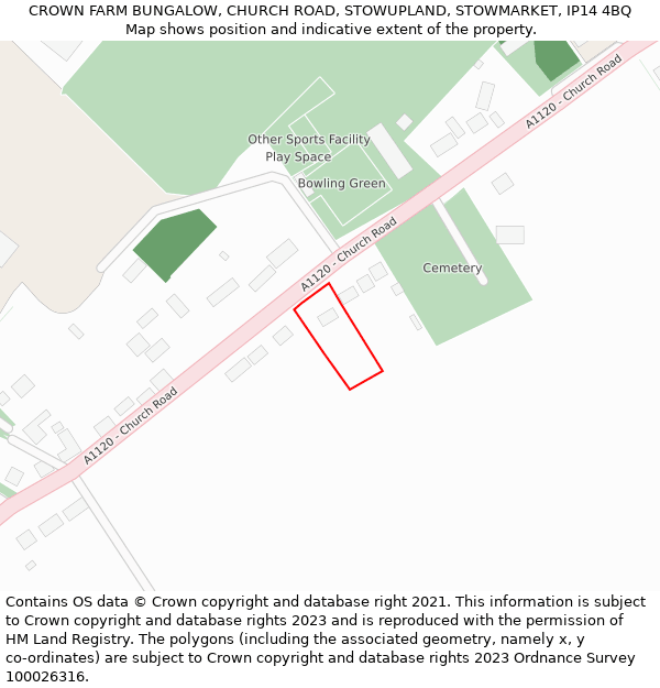 CROWN FARM BUNGALOW, CHURCH ROAD, STOWUPLAND, STOWMARKET, IP14 4BQ: Location map and indicative extent of plot